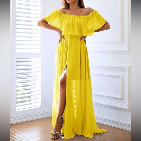 Dresses | Luxe Off Shoulder Slit Thigh Party Formal Chiffon Dress ...